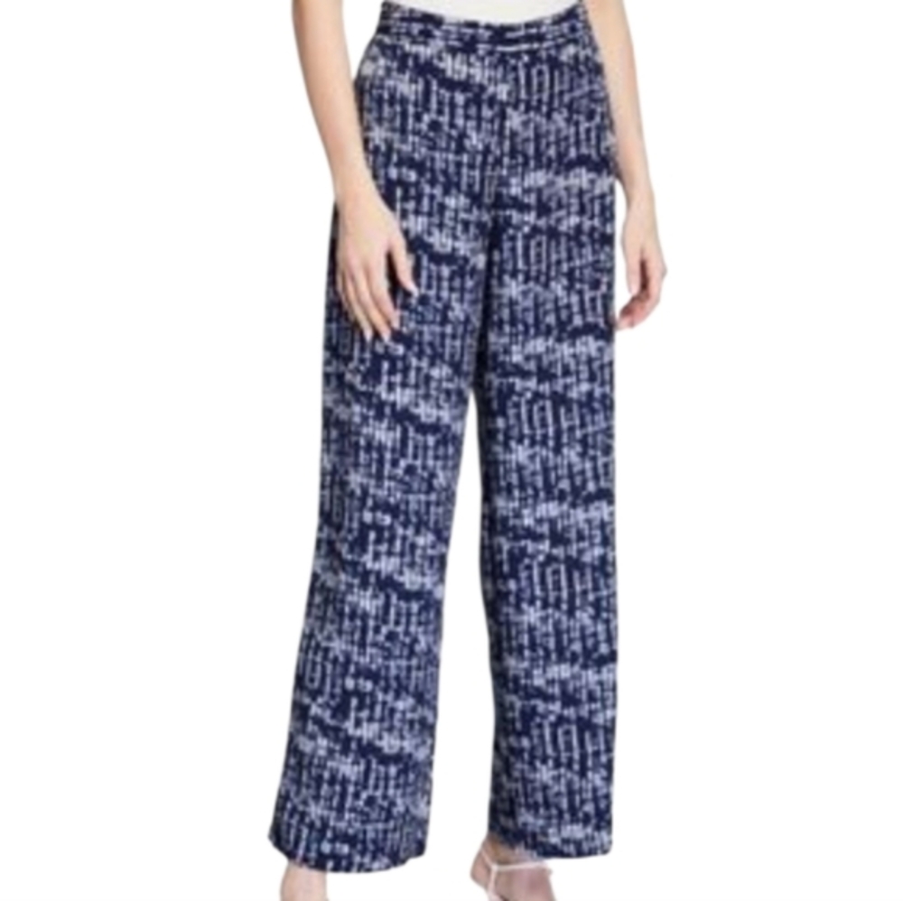 Jessica London Blue White Abstract Grid Wide Leg Pants Plus Size 14/16 Stretch